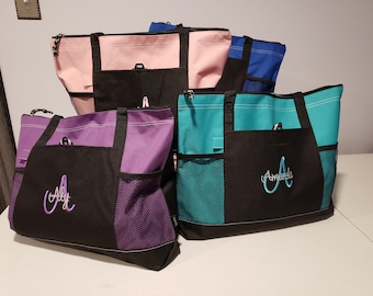 Set of 4 Monogrammed tote, Tote bag, Initial bag, Personalized tote, Bridesmaid gift, School bag