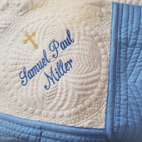 Blessing Baby Quilt, Christening Monogrammed Quilt, Baptism quilt, Personalized Baby Blanket, Crib Blanket, Baby Shower Gift