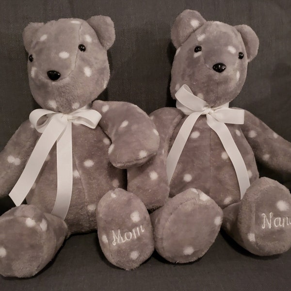Memory Bear made from loved one's clothing/  Loss of loved one/ Celebration of life bear/ Bear made from shirt/ 18" handmade keepsake bear
