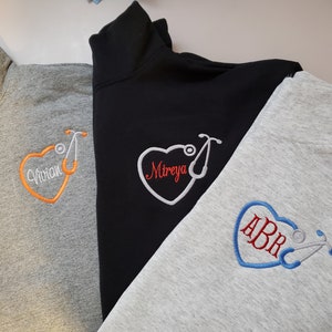 Set of 10 Nursing Sweatshirt Jacket, Monogram pullover,  Custom embroidered zip up, RN, MA, Dr, BSN, Quarter Zip, 1/4 zip, Hoodie