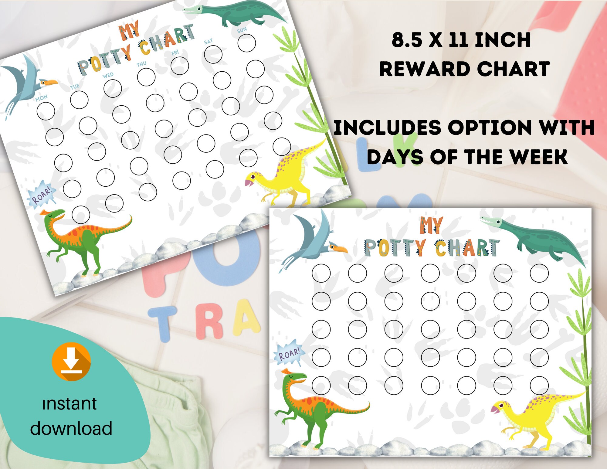 Dinosaur Potty Chart Printable Potty Training Reward Chart - Etsy