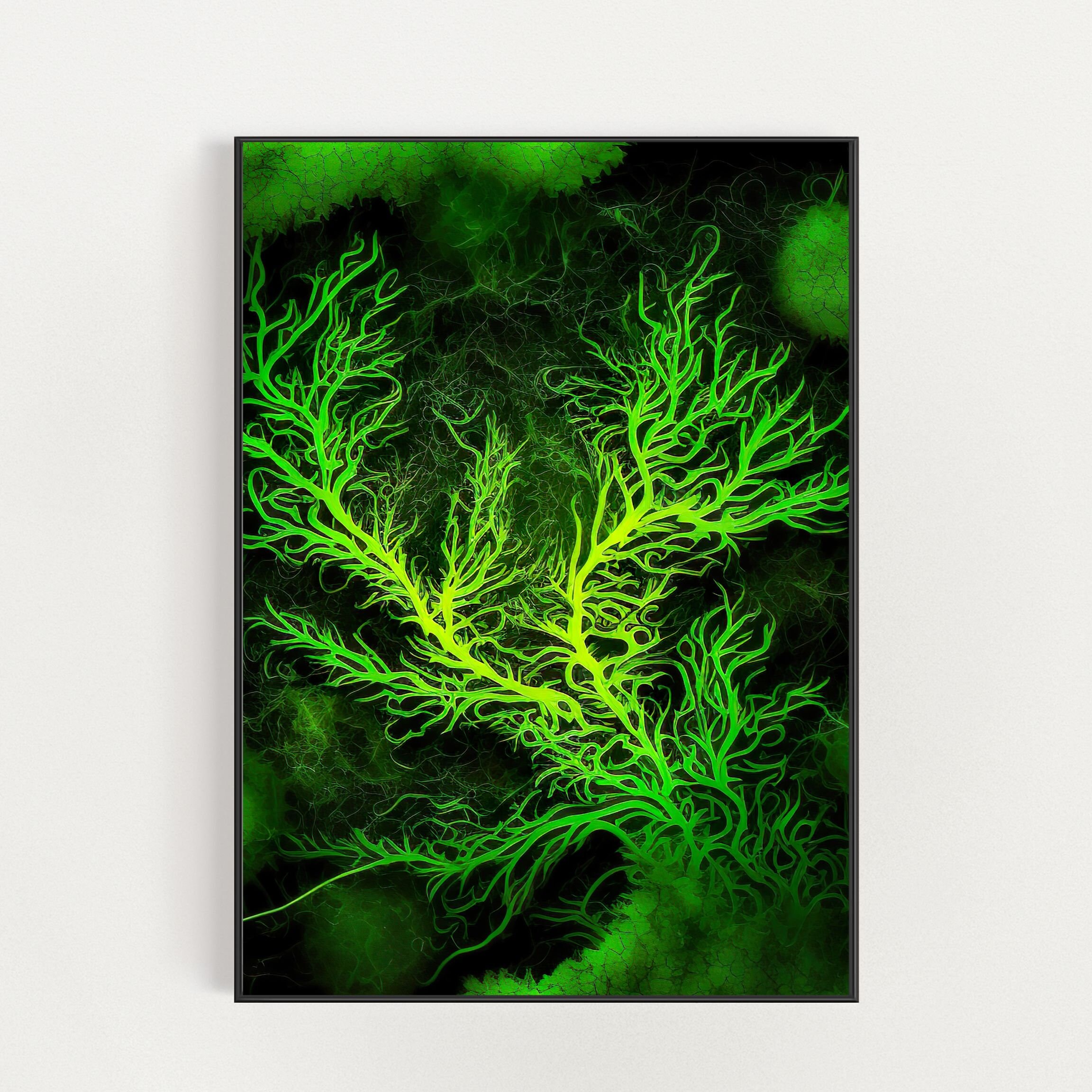 Moss Wall Print Green and Black Moss Print Moss Wall Art Etsy