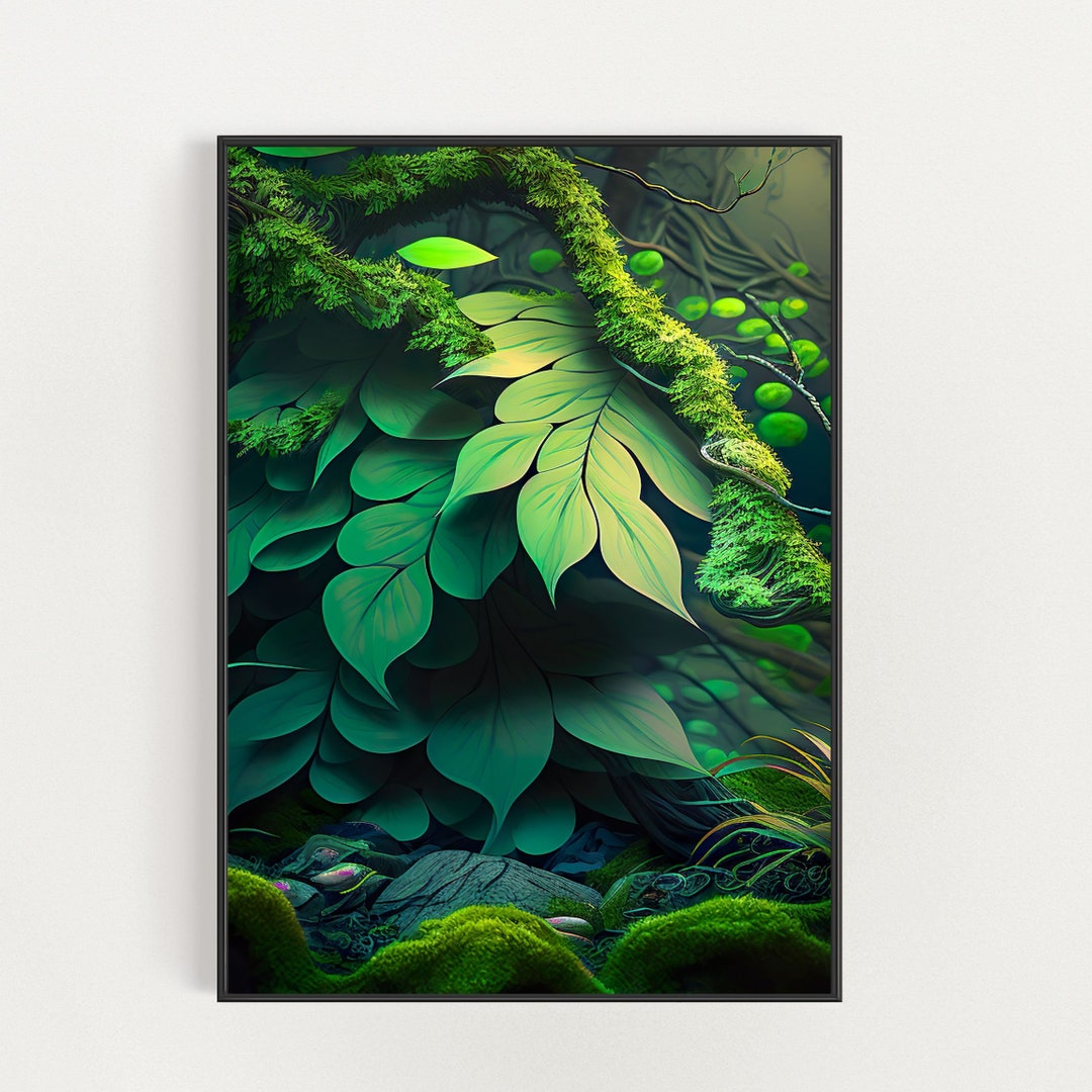 Moss Wall Print, Green and Black Moss Print, Moss Wall Art Decor