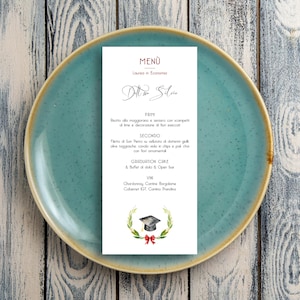 Menu de remise des diplômes personnalisé, menu de fête de remise des diplômes