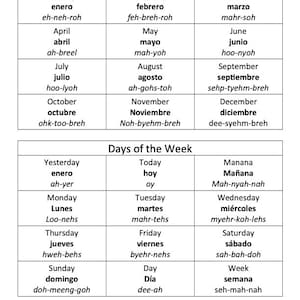 150+ Words Learn Spanish With Pronunciation Sheets & Cards