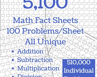 Math Fact Sheets, Addition, Subtraction, Multiplication, Division (PDF Pattern)