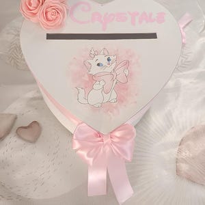 Scatola portaconfetti a forma di cuore personalizzata – Design a forma di gatto – Ideale per nascita, battesimo, compleanno o baby shower
