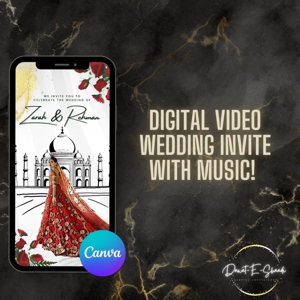 Digital Muslim Pakistani Wedding Invitation, Editable Electronic Music Video Invite, Instant Download Text Message Invite
