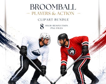 Broomball Clipart | Sports PNG | Broomball Players, Goalie, Faceoff, Kids Sports Graphics | Transparent PNG Commercial Use | Watercolor