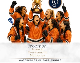 Sports Teams PNG Bundle | Broomball Watercolor Clipart For Team And Tournament Celebrations | Transparent PNGs
