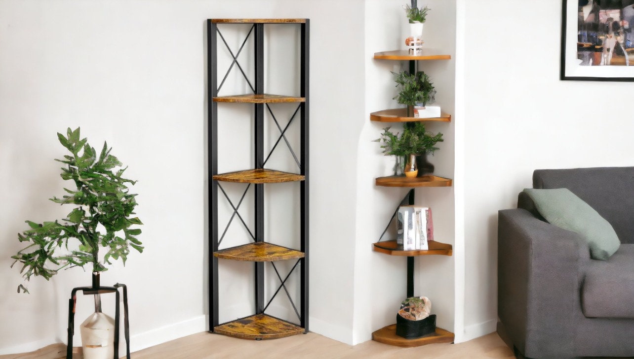 5tier Freestanding Corner Shelf Industrial Bookshelf Unit Etsy UK
