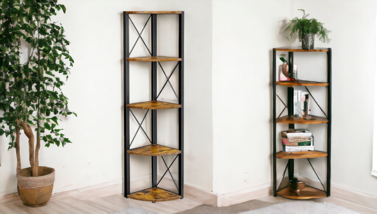 5tier Freestanding Corner Shelf Industrial Bookshelf Unit Etsy UK