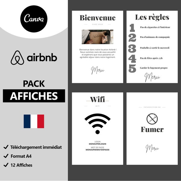 12 affiches location airbnb modifiable dans canva en Francais
