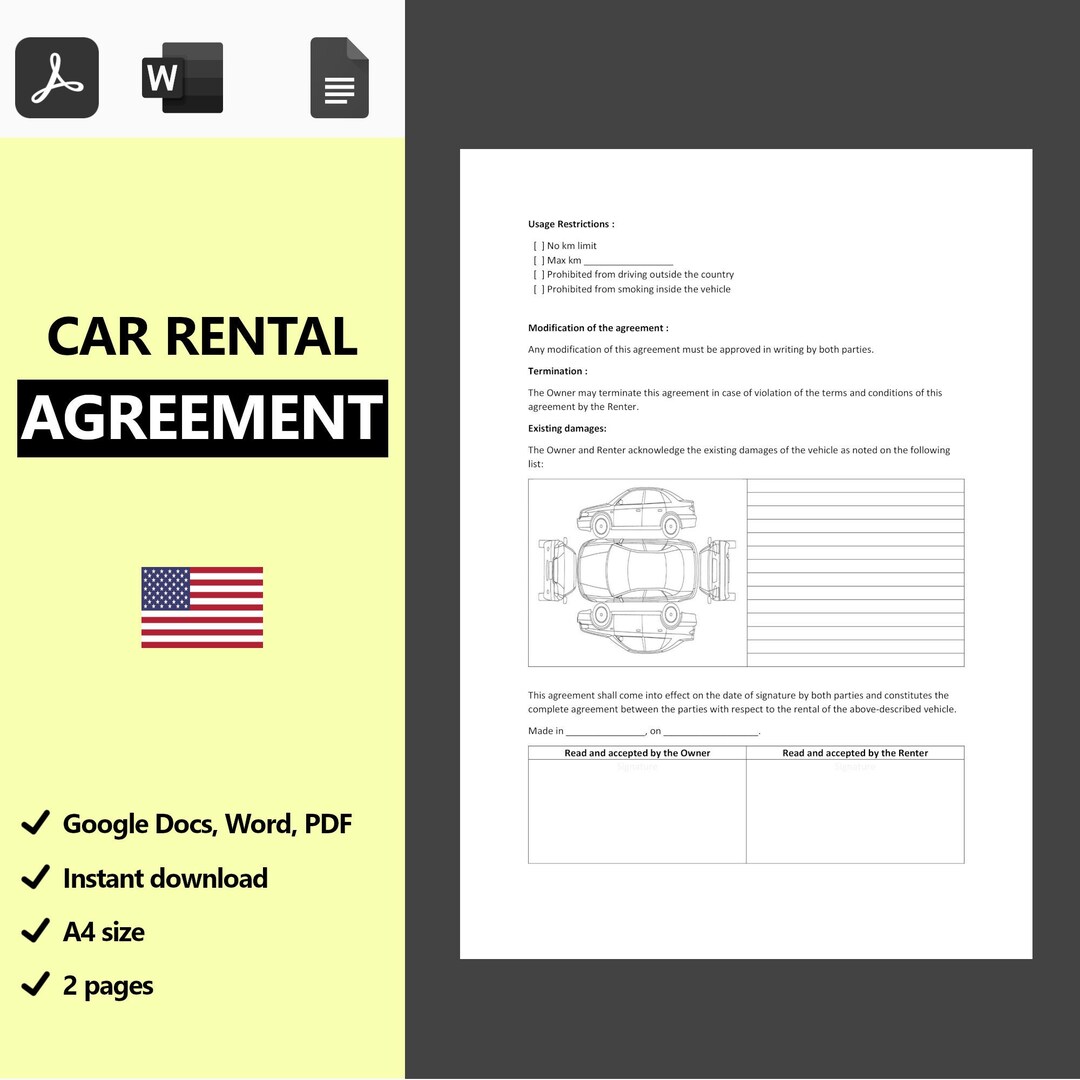 Car Rental Agreement in English Car Rental Agreement Etsy