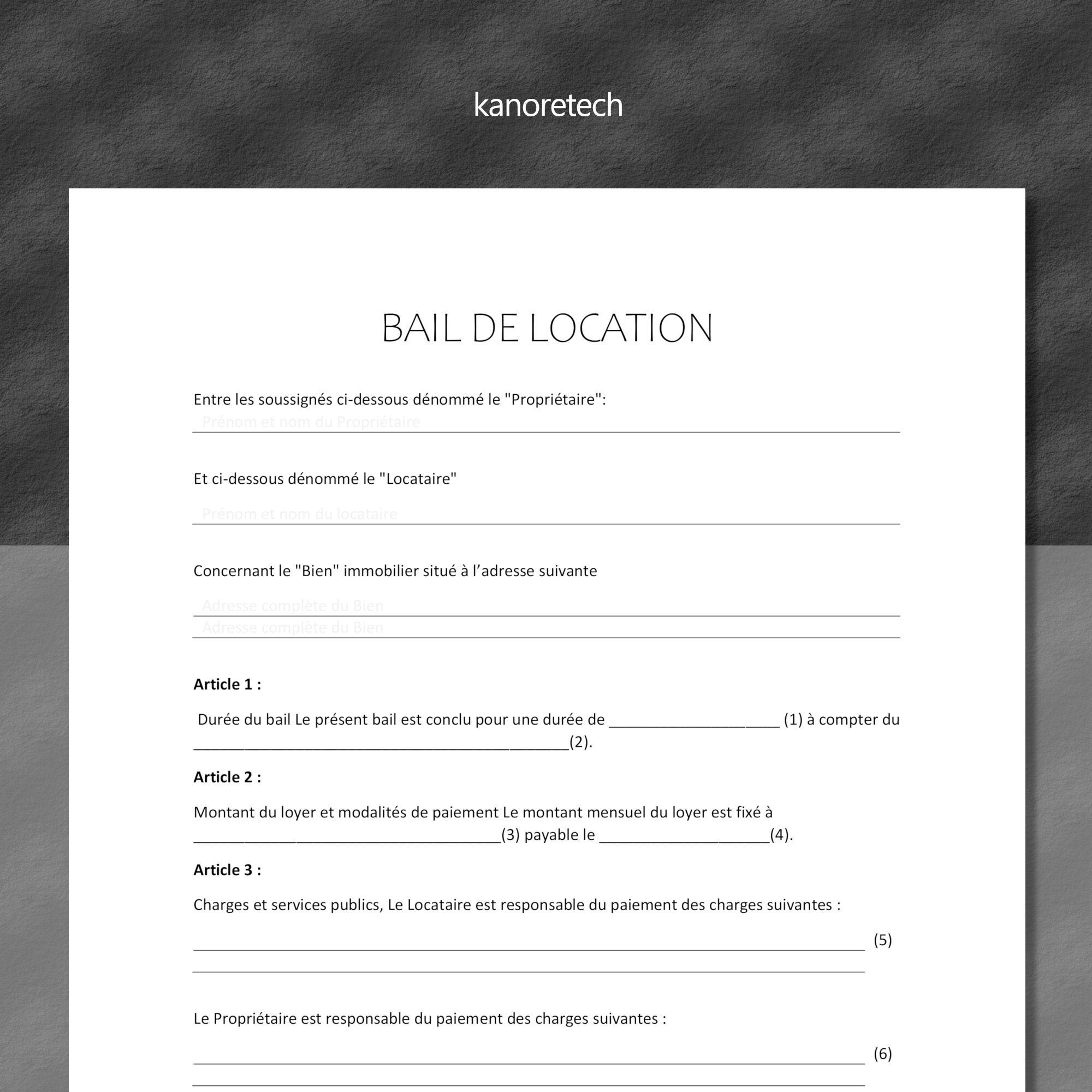 Rental lease to print in french etsy