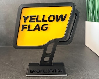 Formula 1 Flag Sign – F1 Marshal Station Desk Decor – Racing Garage Wall Art – Motorsport Gift