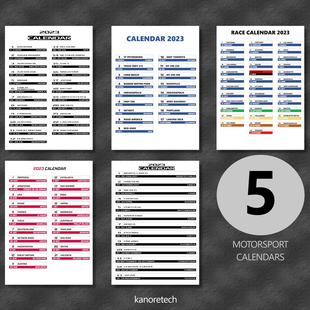 Pack of F1 Motogp Nascar WRC Indycar Calendars for 2023 to Print Etsy