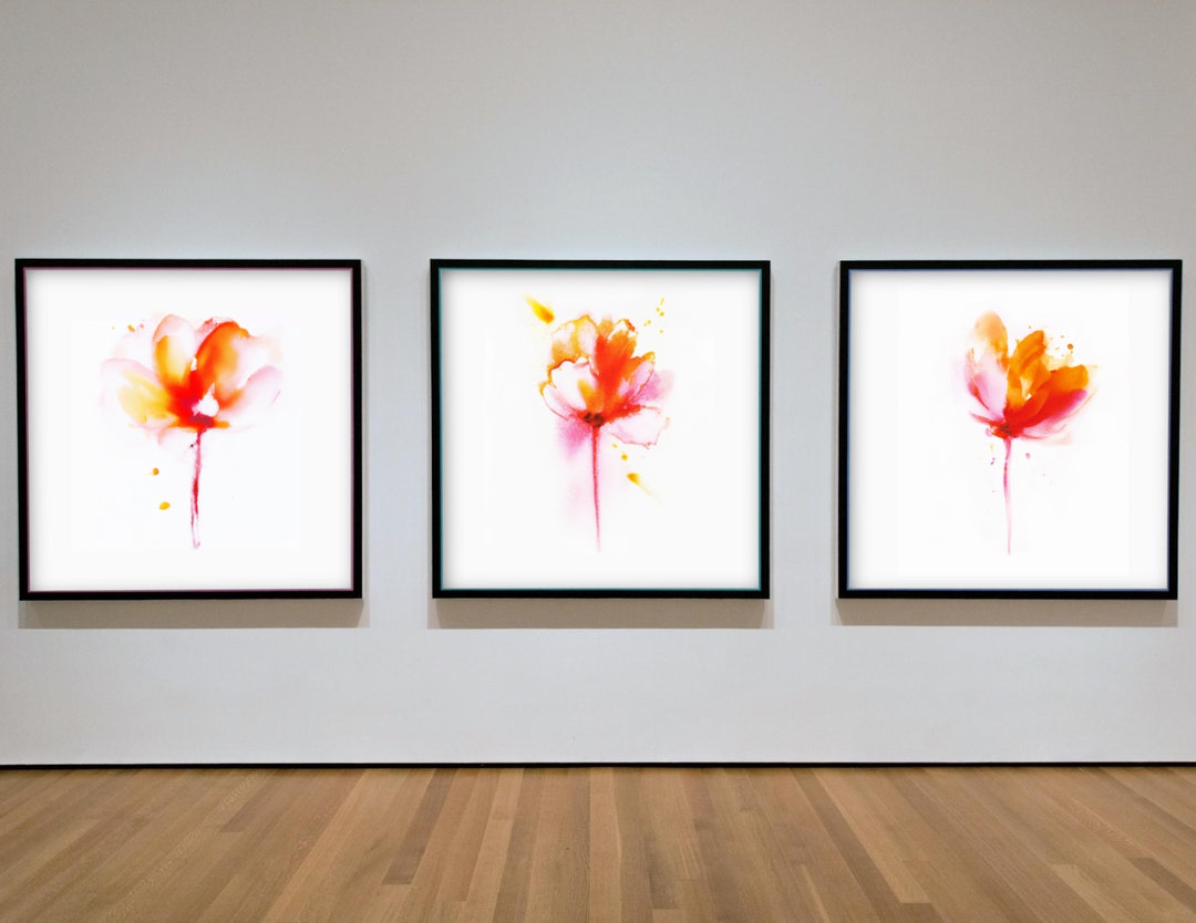 Large Red Watercolor Flowers Art Print Set Abstract Wall Art Printable ...