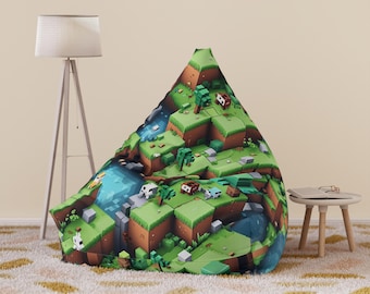 Minecraft-Themed Bean Bag Chair Cover for Kids, Cozy Gaming Room Decor, Fun Lounge Accessory, Playroom Vibes, Gift for Gamers