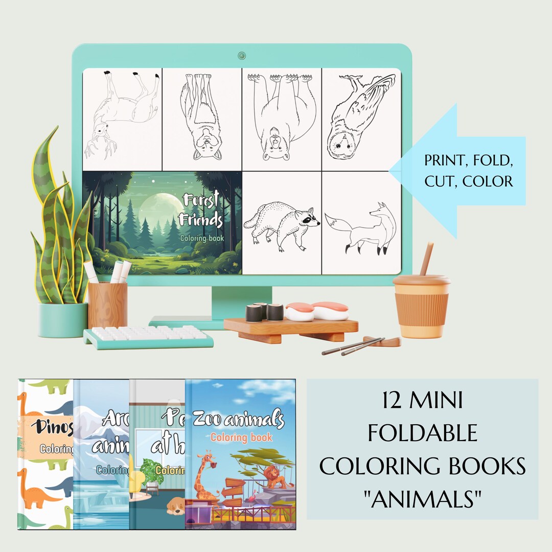 Animal Coloring Books for Kids: 12 Mini Foldable Booklets (printable ...