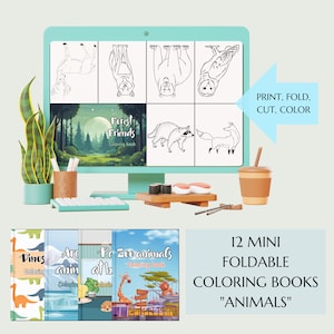 Foldable Mini Coloring Books for Kids - 12 Animal-Themed Booklets, Printable PDF, Fun Educational Activities