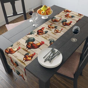 Farmhouse Rooster Table Runner: Rustic Country Kitchen Decor