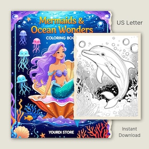 Sirenas y Maravillas del Océano - 20 Páginas para Colorear Imprimibles, Libro / Mundo Submarino Mágico para Adultos / PDF Tamaño Carta EE. UU. / Descarga Instantánea, Mar
