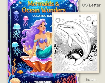 Mermaid Coloring Book: 20 Ocean Animal Pages (US Letter PDF Digital Download