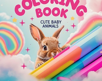 Dibujos para colorear de animales bebés adorables - 30 adorables animales bebés kawaii - Descarga digital en PDF imprimible para niños y adultos