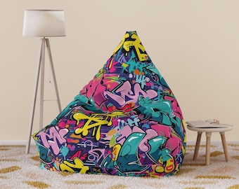 Funda de puf con grafiti colorido: decoración divertida para la habitación