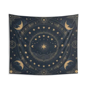 Arazzi da parete per interni, La Luna o la Stella, Decorazioni mistiche Boho, Arte spirituale celeste, Arazzo da parete vintage con astrologia occulta