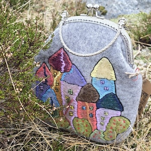 Embroidered Wool Felt Handbag: Scandinavian Village House Design