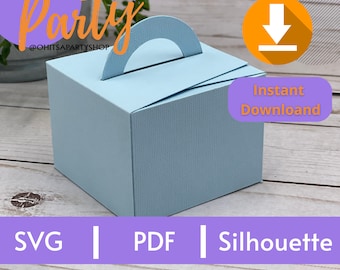 Modelo de caixa de lembrancinhas quadrada: cubo com alça (SVG, PDF)