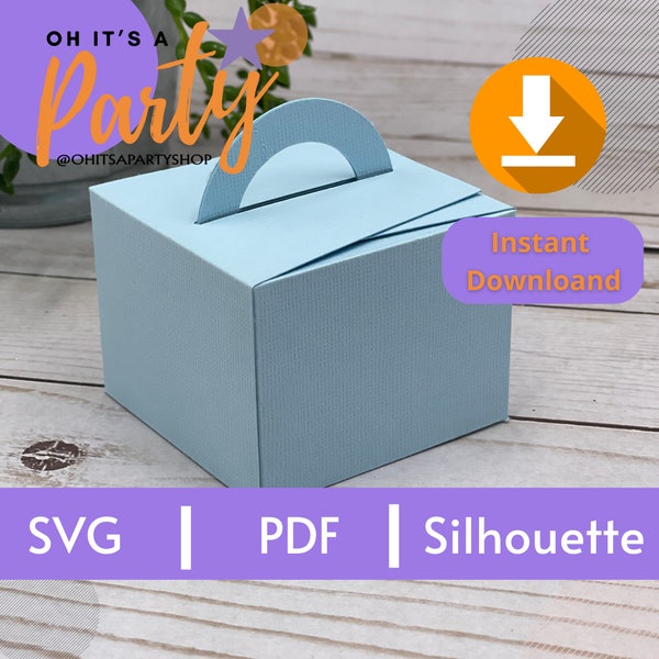 Square Gift Box, Box with handle template, square box, cube box, favor box, SVG, PDF, Studio Silhouette, Printable.