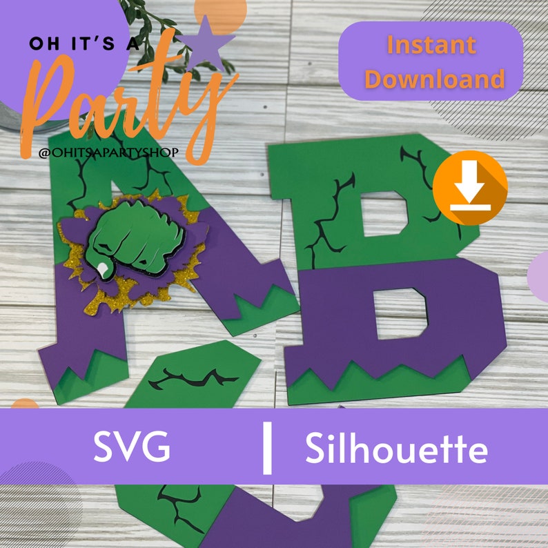 Hulk Letters Design Hulk Alphabet SVG Layers: 3D Letters A-Z, Die Cut Template (digital ...