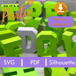 Letras cuadradas 3D de la A a la Z, archivos de corte para manual o máquina, plantilla de corte para Cricut y Silhouette, SVG, PDF, archivos de corte de alfabeto.