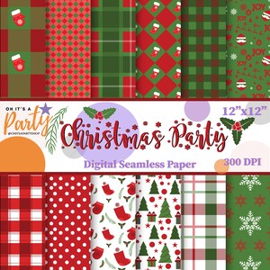 Red and Green Christmas Digital Paper: Holiday Patterns (Digital Download)
