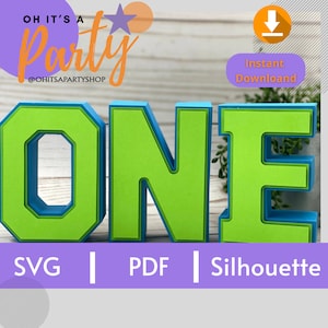 ONE Sign svg, 3d letters SVG, Layer Digital files, pdf printable, Digital Template SVG, cut Files, First Birthday svg, Studio, Cricut
