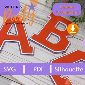 Capas del alfabeto para letras 3D, capas onduladas y desplazadas, plantilla troquelada, capas SVG para letras 3D para Cricut y Silhouette, archivo PDF
