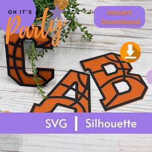 Capas del alfabeto de baloncesto para letras 3D de la A a la Z, plantilla troquelada, capas SVG para letras 3D, Cricut y Silhouette, pelota de baloncesto