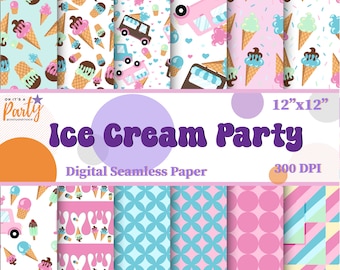 Ice Cream Party Digital Papers: PNG Clipart, Scrapbook (Digital Download)