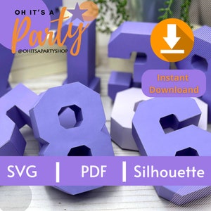 3D-nummers 0 tot en met 9, snijbestanden voor handmatig of machinaal, gestanste sjabloon, SVG 3D-nummers voor Cricut en Silhouette, pdf-bestand