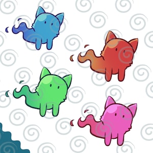Cat spirits cliparts (Commercial use permitted) - 4 files (different color each) - transparent background