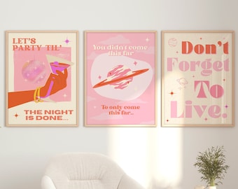 Pink Party Quote Poster Set | Merch and Gifts | Preppy Room Decor for Teens | Indie Room Decor for Teens | 3 Digital Download Prints