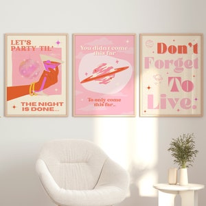 Pink Party Quote Poster Set: Preppy Indie Room Decor (Digital Download)