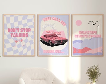 Don&#39;t Stop Talking Quote Poster Set | Merch and Gifts | Preppy Room Decor for Teens | Indie Room Decor for Teens | 3 Download Prints | Retro