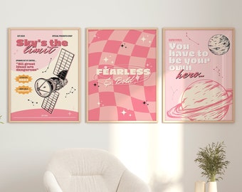 Pink Space Poster Set | Merch and Gifts | Preppy Room Decor for Teens | Indie Room Decor for Teens | 3 Digital Download Prints