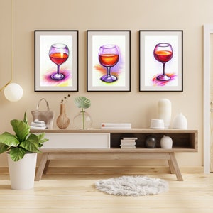 Wine Glass Printable Wall Art, 3 Digital Download Art Pieces, Wine Lovers, Living Room Decor, Kitchen Decor, Gift for Her, Instant Download