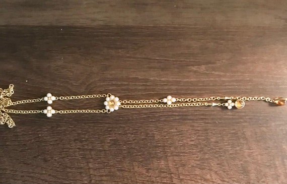 1990’s Avon Floral Flower Pearl Lariat Goldtone N… - image 7