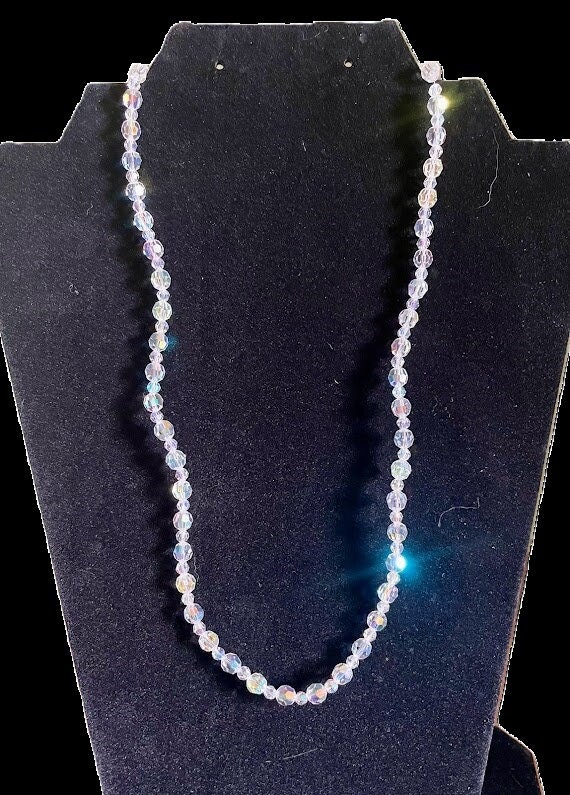 Vintage Clear AB Crystal Faceted Bead Necklace